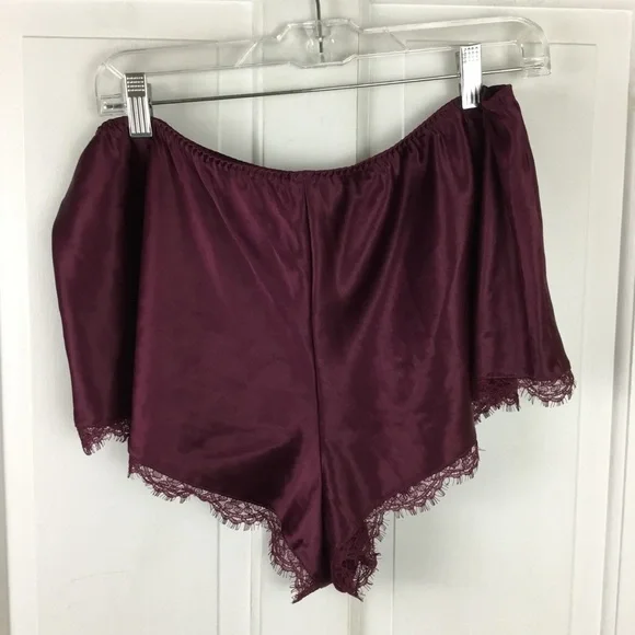 Victoria's Secret Burgundy Satin Pajama Shorts with Lace Trim - Picture 3 of 5